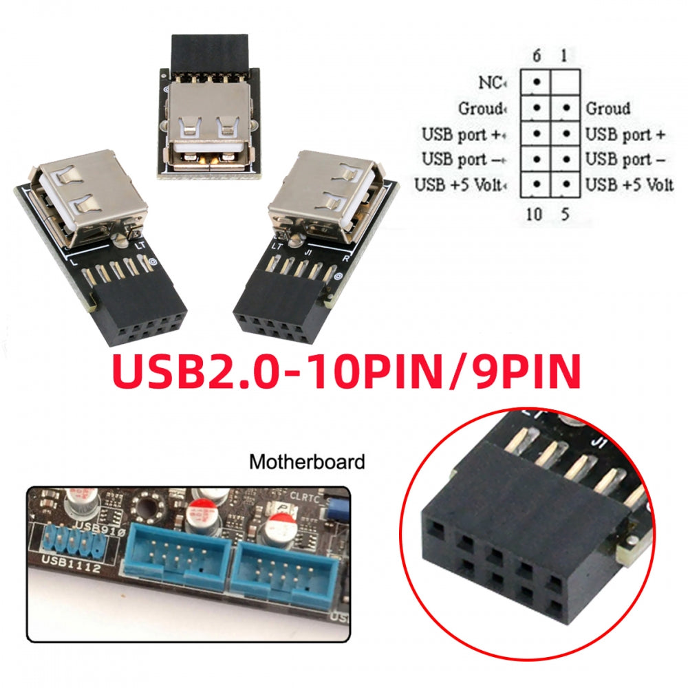 Chenyang 3pcs/set 9Pin/10Pin Motherboard Front Panel Header Female to Single USB 2.0 Female Adapter Vertical Angled Type 90 Degree U2-075-1P