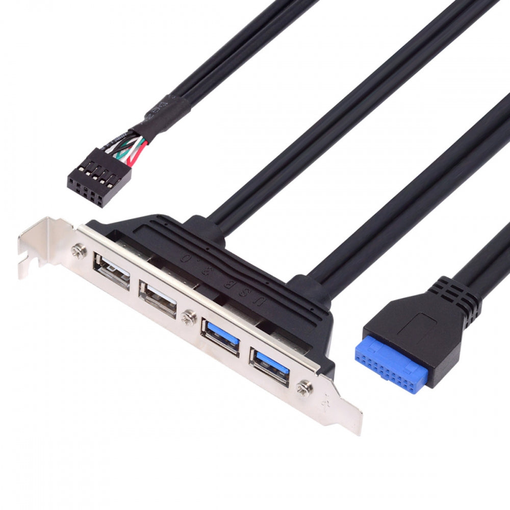 Chenyang Internal Four USB2.0 & USB 3.0 Female Mount Panel to Motherboard 9pin 19pin 20pin Baffle Cable with PCI Bracket 50cm U3-066-U2