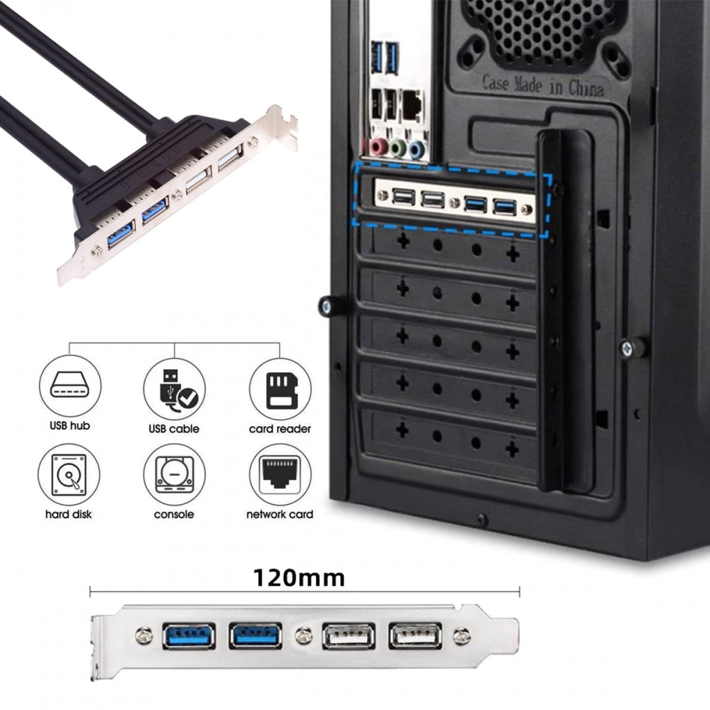 Chenyang Internal Four USB2.0 & USB 3.0 Female Mount Panel to Motherboard 9pin 19pin 20pin Baffle Cable with PCI Bracket 50cm U3-066-U2