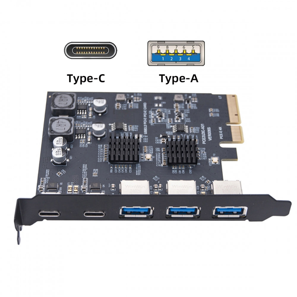 Chenyang Three Type-A USB3.0 Back Panel Socket & Dual USB3.1 Type-C USB-C to PCI-E Express Card Adapter ASM3142 VL822 UC-083-5P