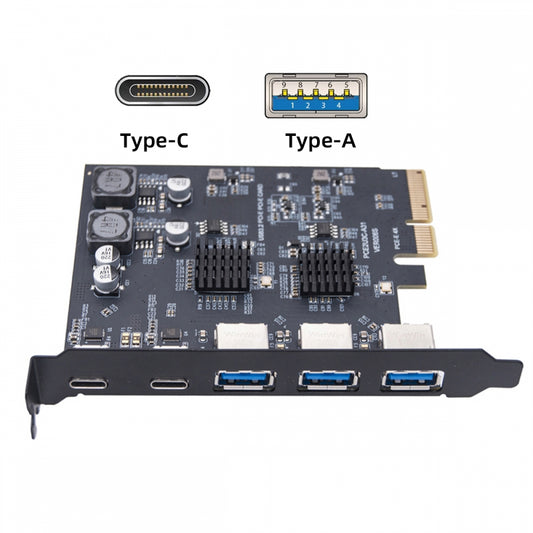 Chenyang Three Type-A USB3.0 Back Panel Socket & Dual USB3.1 Type-C USB-C to PCI-E Express Card Adapter ASM3142 VL822 UC-083-5P