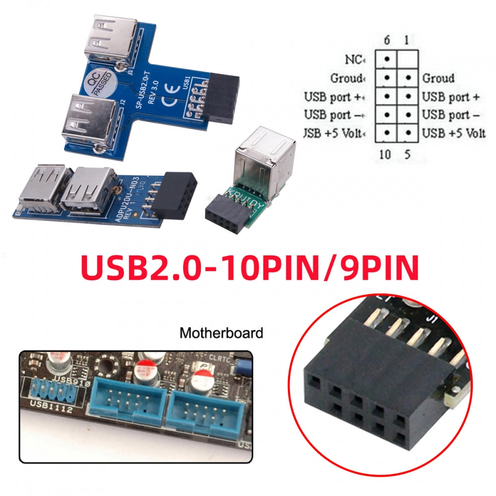 Chenyang 3pcs/set 9Pin USB2.0 Motherboard Front Panel Header Female to Dual USB Female Adapter Vertical Horizontal Type U2-075-9P