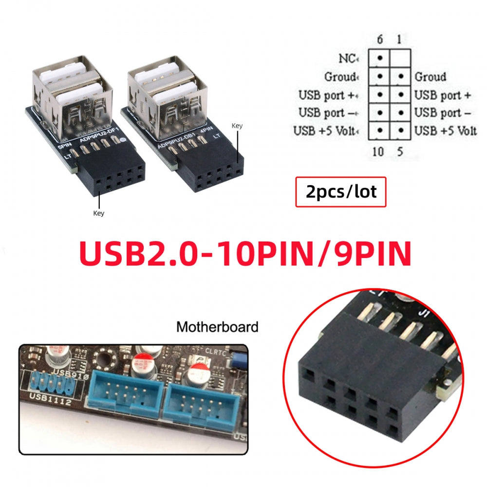 Chenyang 2pcs/lot 9Pin 10Pin Motherboard Female Header to Dual USB 2.0 Female Adapter Horizontal Type U2-029-AF002