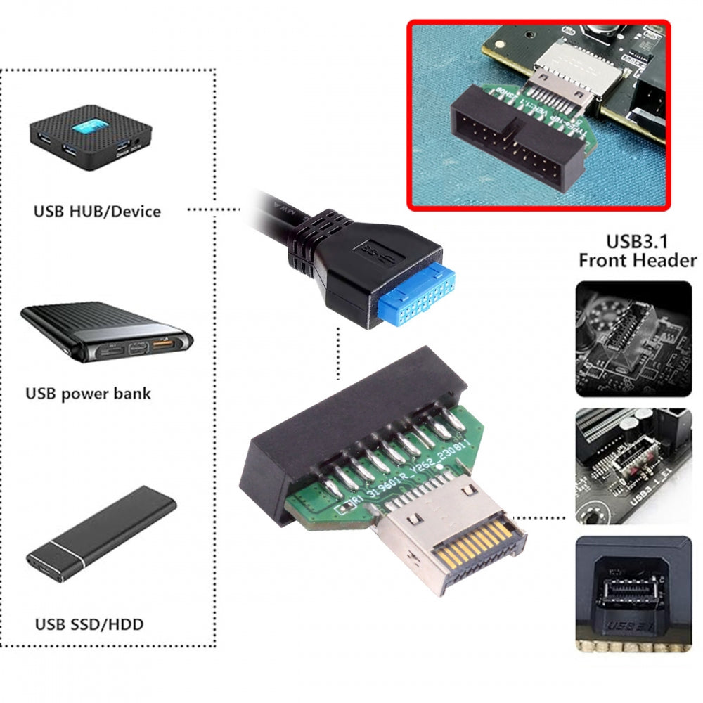 Chenyang Type-E IDC Socket USB 3.1 Front Panel Header to USB 3.0 20Pin Header Extension Adapter for Desktop Motherboard UC-141-TC004