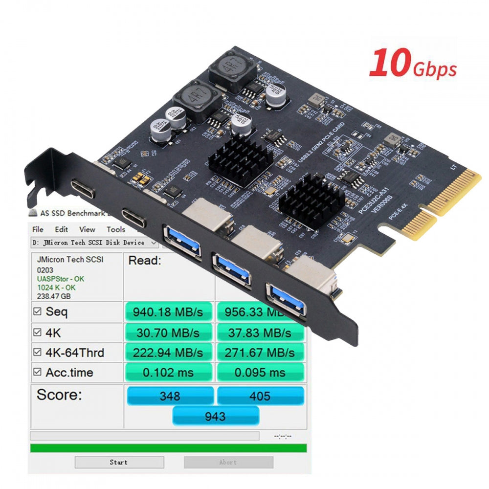 Chenyang Three Type-A USB3.0 Back Panel Socket & Dual USB3.1 Type-C USB-C to PCI-E Express Card Adapter ASM3142 VL822 UC-083-5P