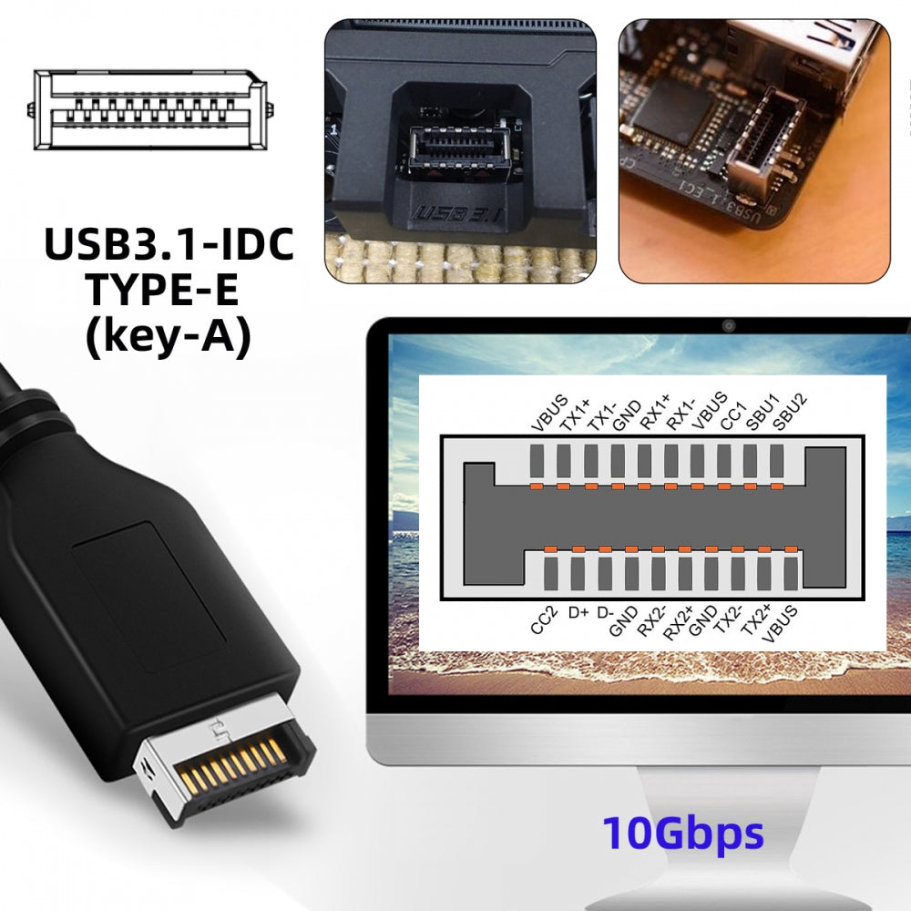 Chenyang Type-E USB 3.1 Front Panel Socket & USB3.0 19Pin/20Pin & Dual Type-C USB-C to PCI-E Express Card Adapter ASM3142 VL822 UC-083-4P