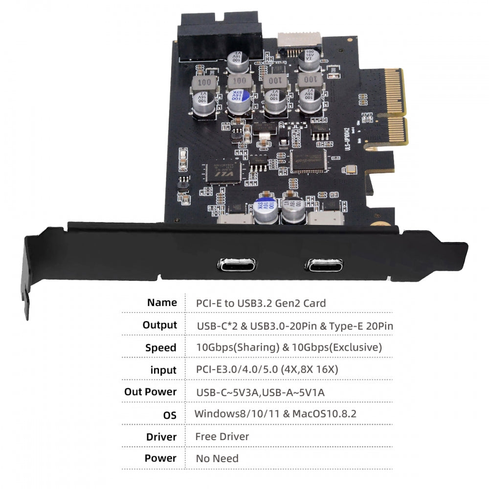 Chenyang Type-E USB 3.1 Front Panel Socket & USB3.0 19Pin/20Pin & Dual Type-C USB-C to PCI-E Express Card Adapter ASM3142 VL822 UC-083-4P