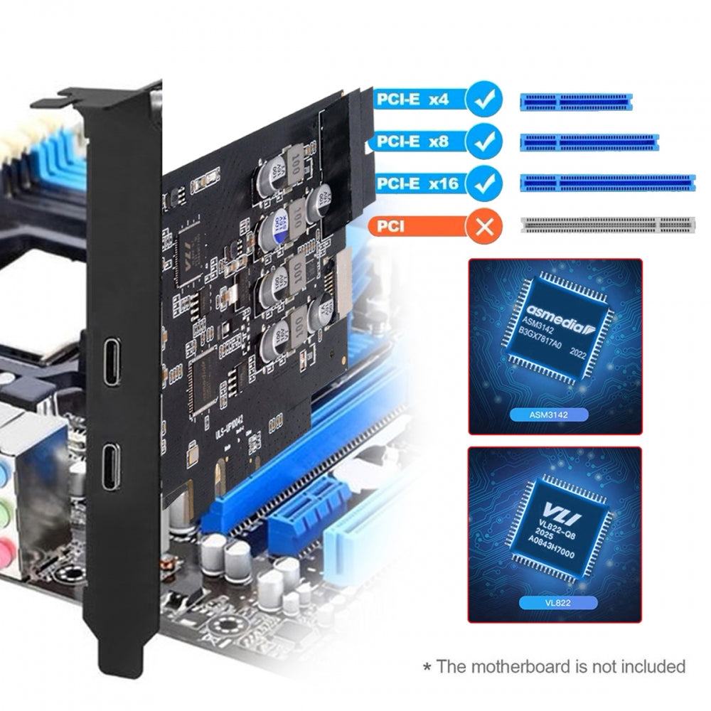 Chenyang Type-E USB 3.1 Front Panel Socket & USB3.0 19Pin/20Pin & Dual Type-C USB-C to PCI-E Express Card Adapter ASM3142 VL822 UC-083-4P