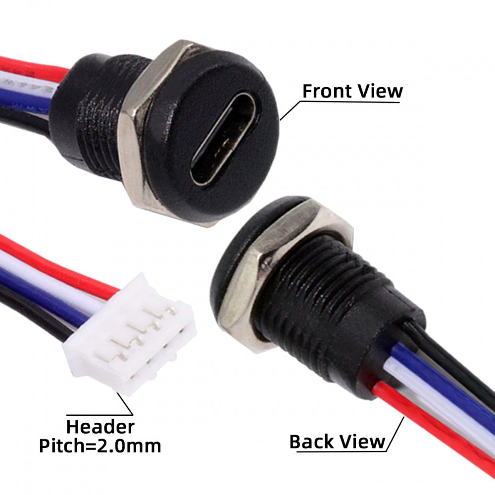 Chenyang 5pcs/set DIY OEM Type C Female Socket to 4Pin Header Cable Pitch=2.0mm Panel Mount Type DC 5V Power Data CN-015-4P