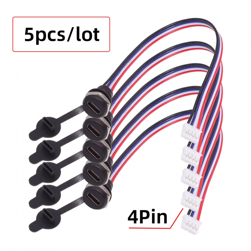 Chenyang 5pcs/set DIY OEM Type C Female Socket to 4Pin Header Cable Pitch=2.0mm Panel Mount Type DC 5V Power Data CN-015-4P