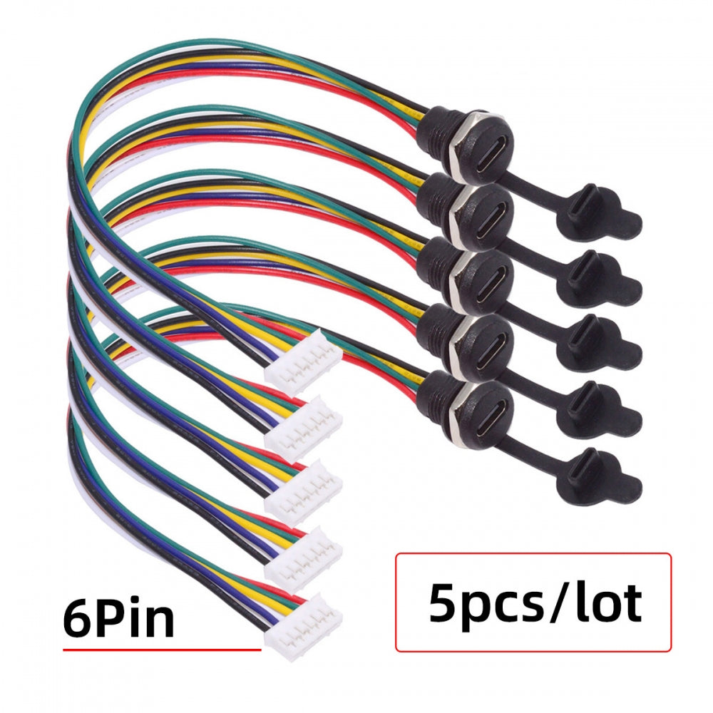 Chenyang 5pcs/set DIY OEM Type C Female Socket to 6Pin Header Cable Pitch=2.0mm Panel Mount DC 5V/20V PD Power CN-015-6P