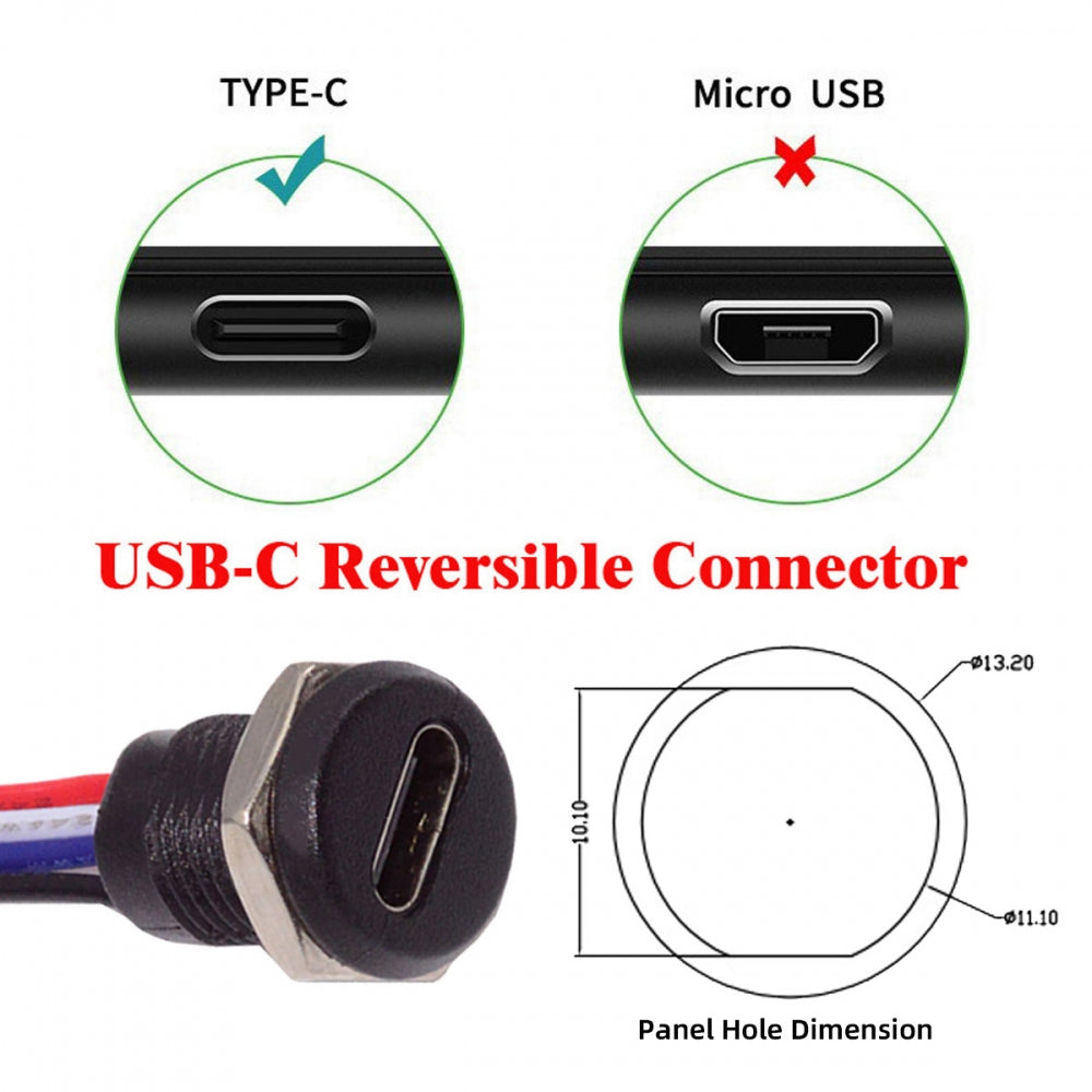 Chenyang 5pcs/set DIY OEM Type C Female Socket to 6Pin Header Cable Pitch=2.0mm Panel Mount DC 5V/20V PD Power CN-015-6P