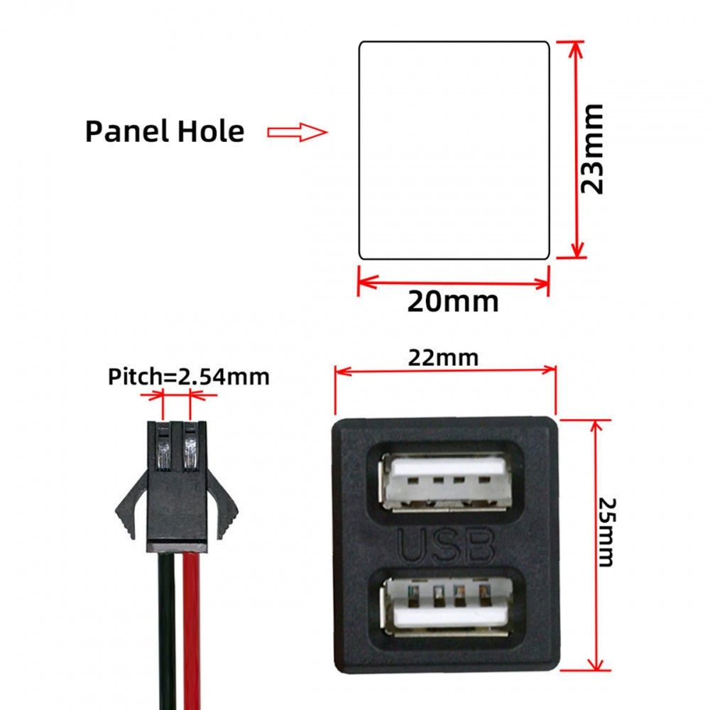 Chenyang DIY OEM Dual Type-A Female Socket to 2Pin Header Cable Pitch=2.54mm Latch Mount Type DC 5V Power CN-028-AF