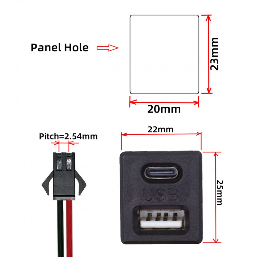 Chenyang DIY OEM Type-C & Type-A Female Socket to 2Pin Header Cable Pitch=2.54mm Latch Mount Type DC 5V Power CN-028-CF