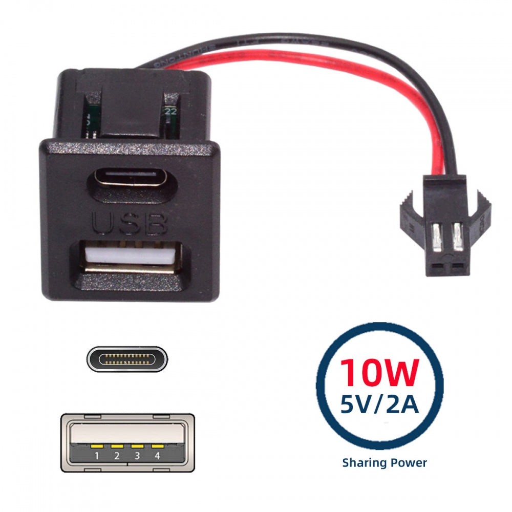 Chenyang DIY OEM Type-C & Type-A Female Socket to 2Pin Header Cable Pitch=2.54mm Latch Mount Type DC 5V Power CN-028-CF