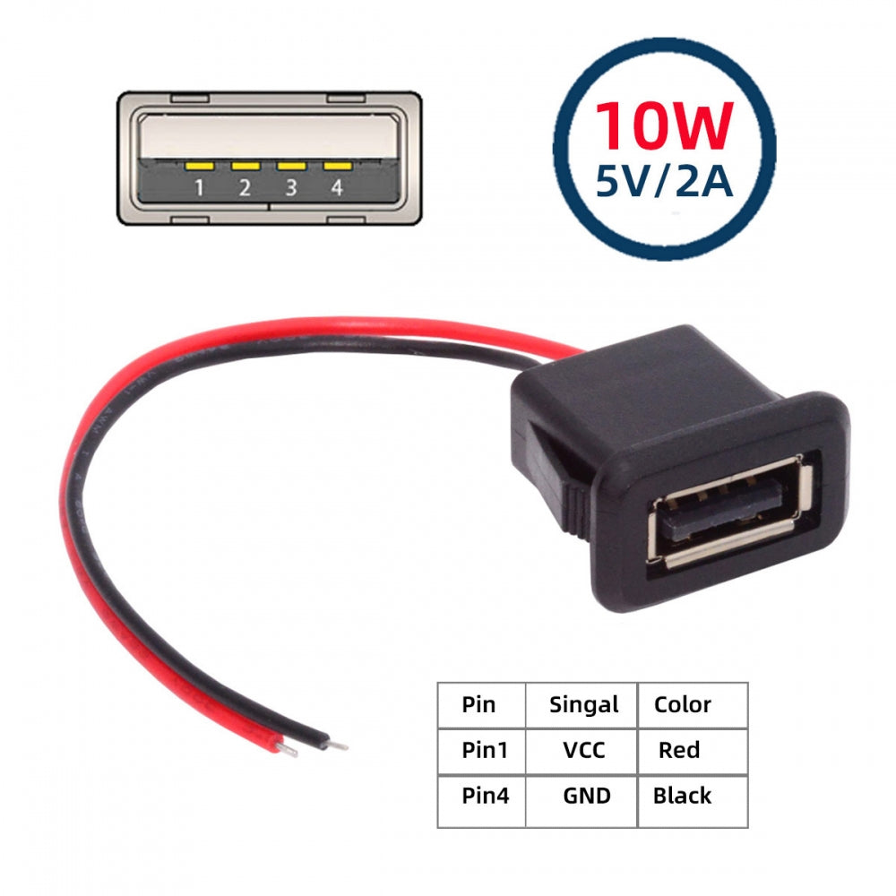 Chenyang 2pcs/set DIY OEM Type A Female Socket to 2Pin Open Cable Latch Mount Type DC 5V Power CN-027-2P