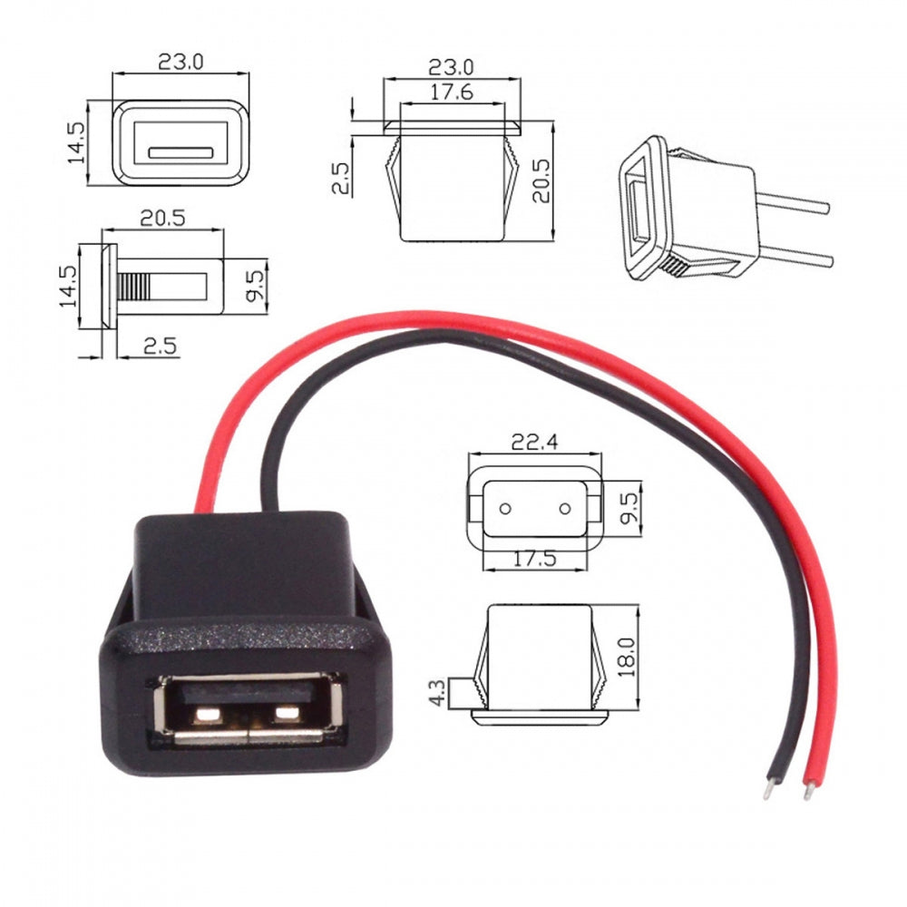 Chenyang 2pcs/set DIY OEM Type A Female Socket to 2Pin Open Cable Latch Mount Type DC 5V Power CN-027-2P