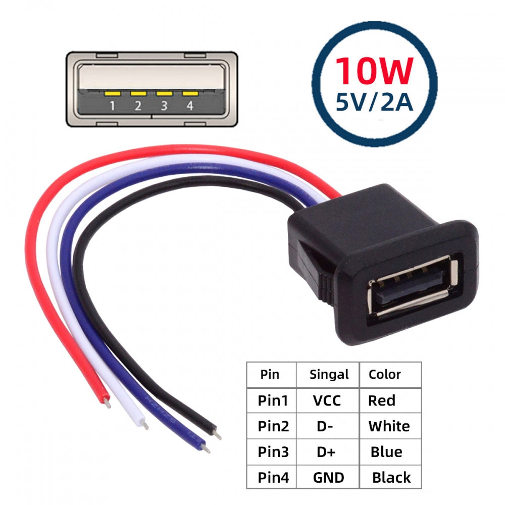 Chenyang 2pcs/set DIY OEM Type A Female Socket to 4Pin Open Cable Latch Mount Type DC 5V Power Data CN-027-4P