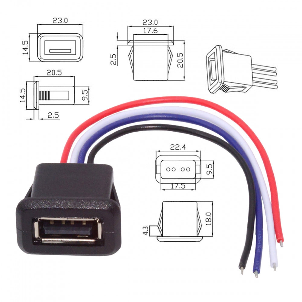 Chenyang 2pcs/set DIY OEM Type A Female Socket to 4Pin Open Cable Latch Mount Type DC 5V Power Data CN-027-4P