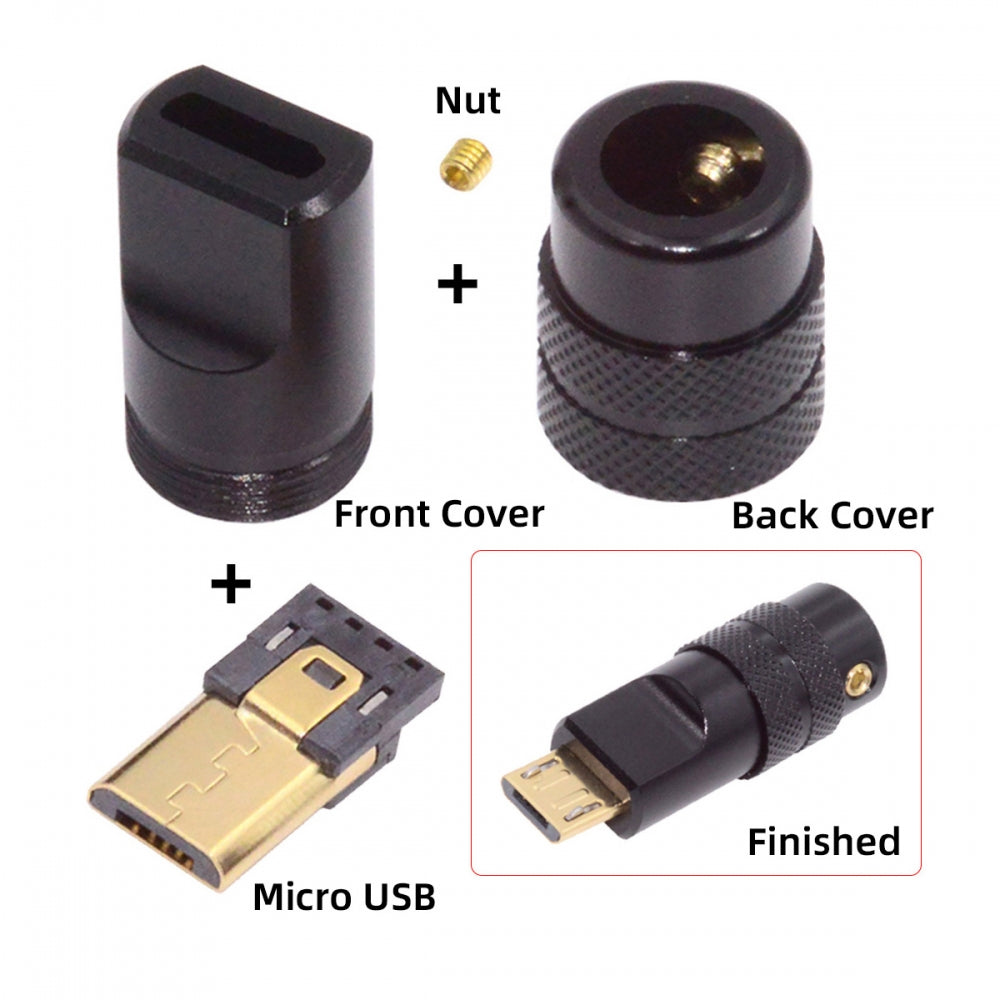 Chenyang Micro USB2.0 5Pin Male Plug Connector Solder Type with Aluminum Alloy Shell Black Customization for 4.0mm~6.0mm Cable CN-029-MM