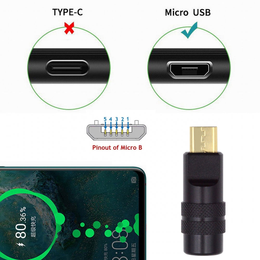 Chenyang Micro USB2.0 5Pin Male Plug Connector Solder Type with Aluminum Alloy Shell Black Customization for 4.0mm~6.0mm Cable CN-029-MM