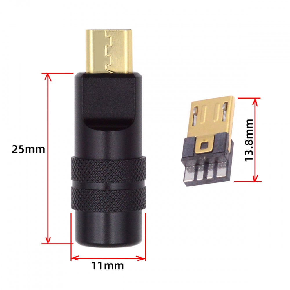 Chenyang Micro USB2.0 5Pin Male Plug Connector Solder Type with Aluminum Alloy Shell Black Customization for 4.0mm~6.0mm Cable CN-029-MM