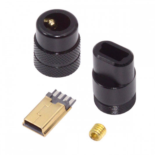 Chenyang Mini USB2.0 5Pin Male Plug Connector Solder Type with Aluminum Alloy Shell Black Customization for 4.0mm~6.0mm Cable CN-029-MN