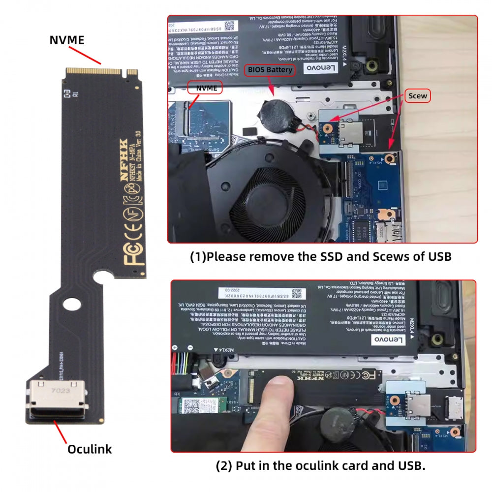 Chenyang PCI-E 4.0 M.2 M-key to Oculink SFF-8612 SFF-8611 Host Adapter for ThinkBook 16+ External Graphics Card & SSD SF-058-INT