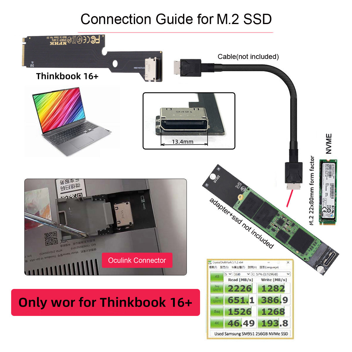 Chenyang PCI-E 4.0 M.2 M-key to Oculink SFF-8612 SFF-8611 Host Adapter for ThinkBook 16+ External Graphics Card & SSD SF-058-INT