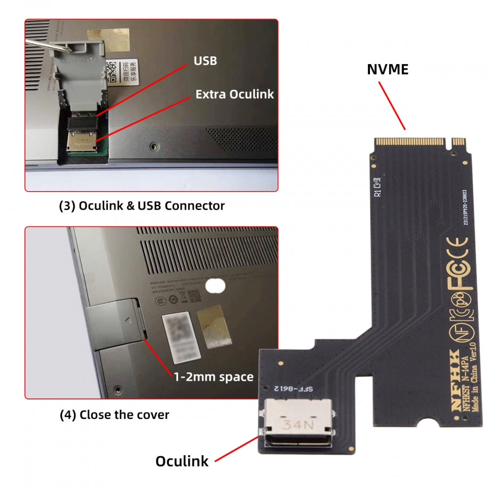 Chenyang PCI-E 4.0 M.2 M-key to Oculink SFF-8612 SFF-8611 Host Adapter for 2022 2023 ThinkBook 14+ External Graphics Card & SSD SF-065-INT