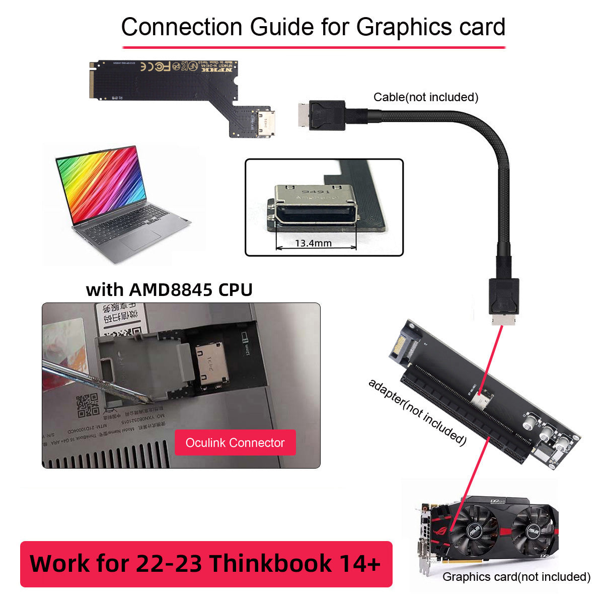 Chenyang PCI-E 4.0 M.2 M-key to Oculink SFF-8612 SFF-8611 Host Adapter for 2022 2023 ThinkBook 14+ External Graphics Card & SSD SF-065-INT