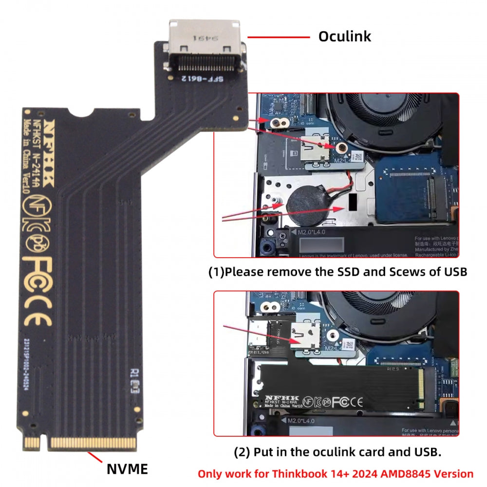 Chenyang PCI-E 4.0 M.2 M-key to Oculink SFF-8612 SFF-8611 Host Adapter for 2024 ThinkBook 14+ AMD8845 External Graphics Card & SSD SF-065-AMD