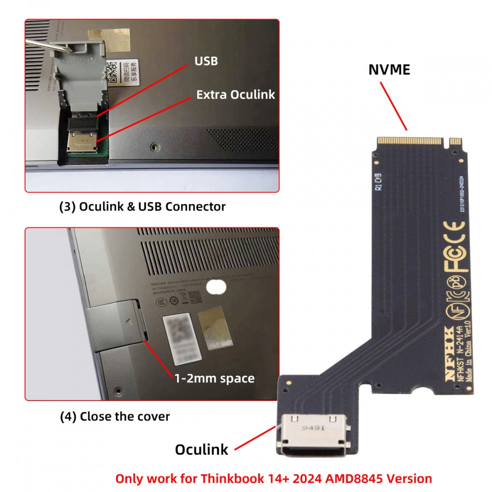 Chenyang PCI-E 4.0 M.2 M-key to Oculink SFF-8612 SFF-8611 Host Adapter for 2024 ThinkBook 14+ AMD8845 External Graphics Card & SSD SF-065-AMD