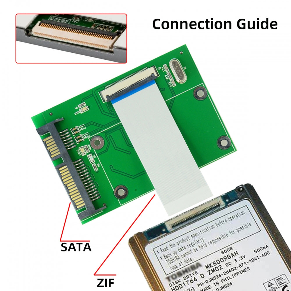 Chenyang 40 Pin ZIF CE 1.8 Inch SSD/HDD to SATA Adapter Board with LIF Flat Cable SA-013