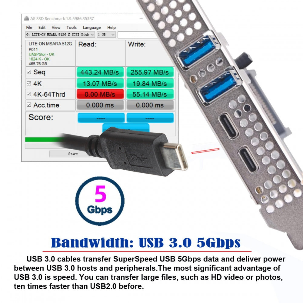 Chenyang Card USB3.1 Gen1 5Gbps Dual Type-A & Type-C USB-C Female to PCI-E Express 1x Card Adapter uPD720201 with Low Profile Bracket UC-087-4P