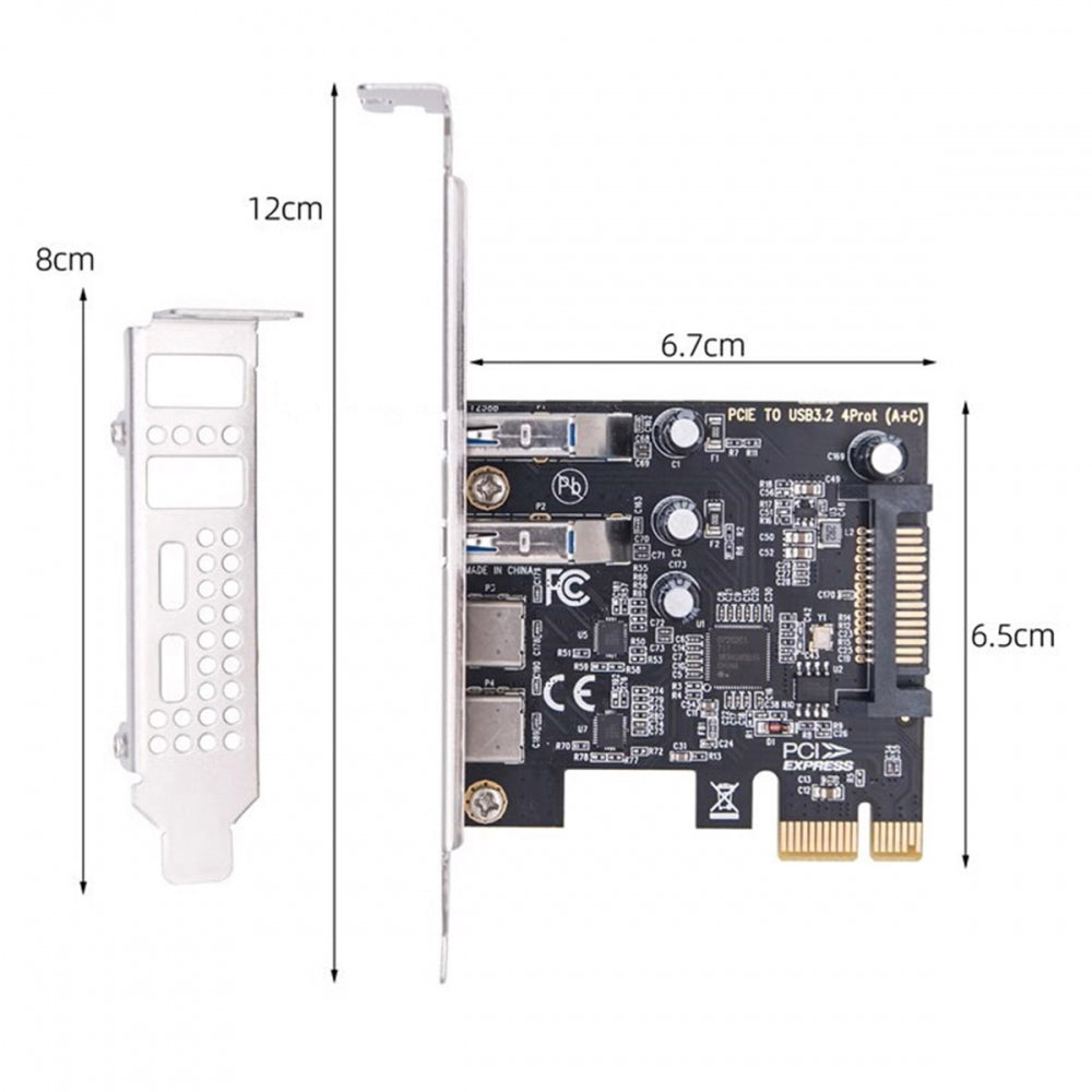 Chenyang Card USB3.1 Gen1 5Gbps Dual Type-A & Type-C USB-C Female to PCI-E Express 1x Card Adapter uPD720201 with Low Profile Bracket UC-087-4P