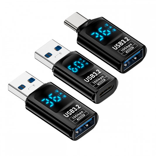 Chenyang 3pcs/lot Type-C Smart LED Display USB-C to USB3.2 Type-A Adapter 10Gbps Data Current Voltage Fast Charging Monitoring Display Tester Detector