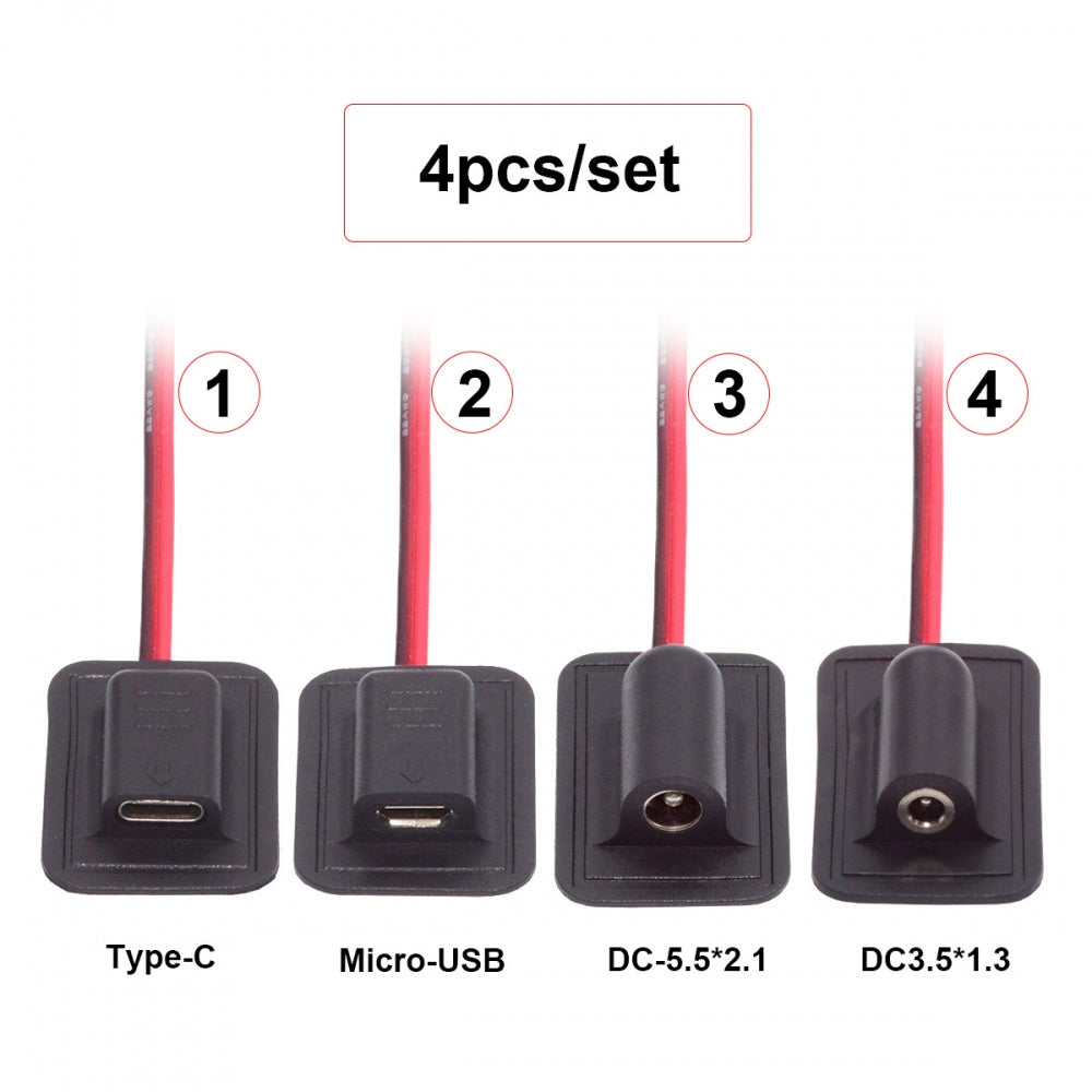 Chenyang 4pcs/lot Type-C Micro-USB DC 5.5x2.1mm 3.5X1.35mm Power Extension Cable for Backpack Charging Electric Heating Pads