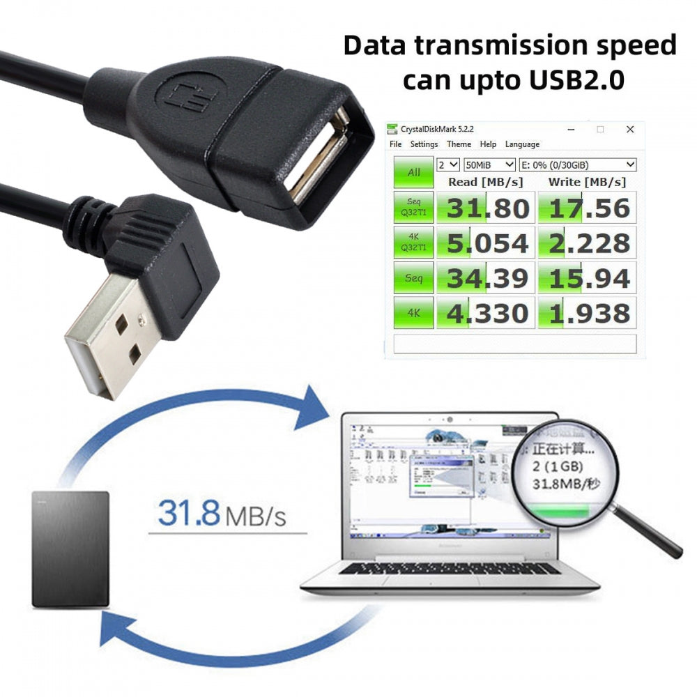 Chenyang USB 2.0 Type-A Male to USB Female M-F Extension Cable 20cm 90 Degree Down Angled Type