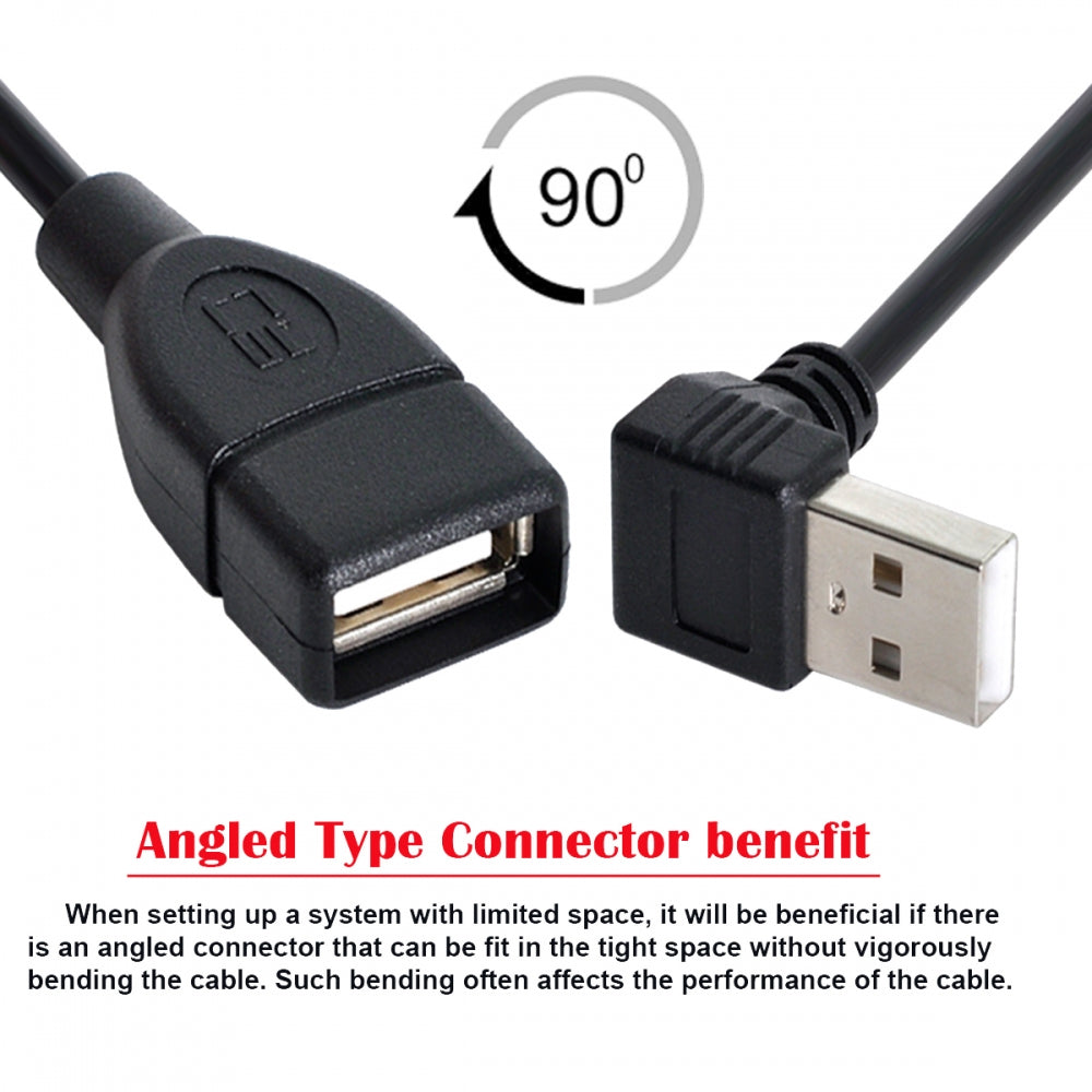 Chenyang USB 2.0 Type-A Male to USB Female M-F Extension Cable 20cm 90 Degree Down Angled Type