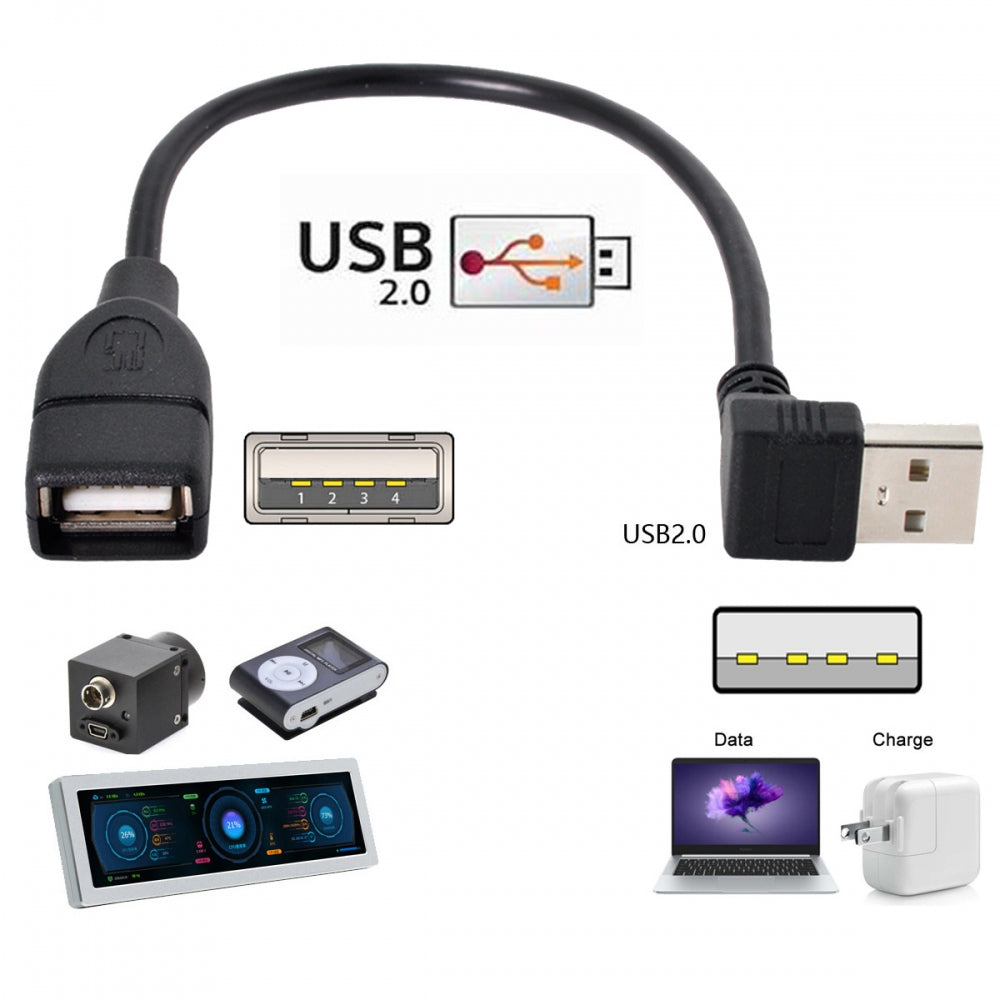 Chenyang USB 2.0 Type-A Male to USB Female M-F Extension Cable 20cm 90 Degree Down Angled Type