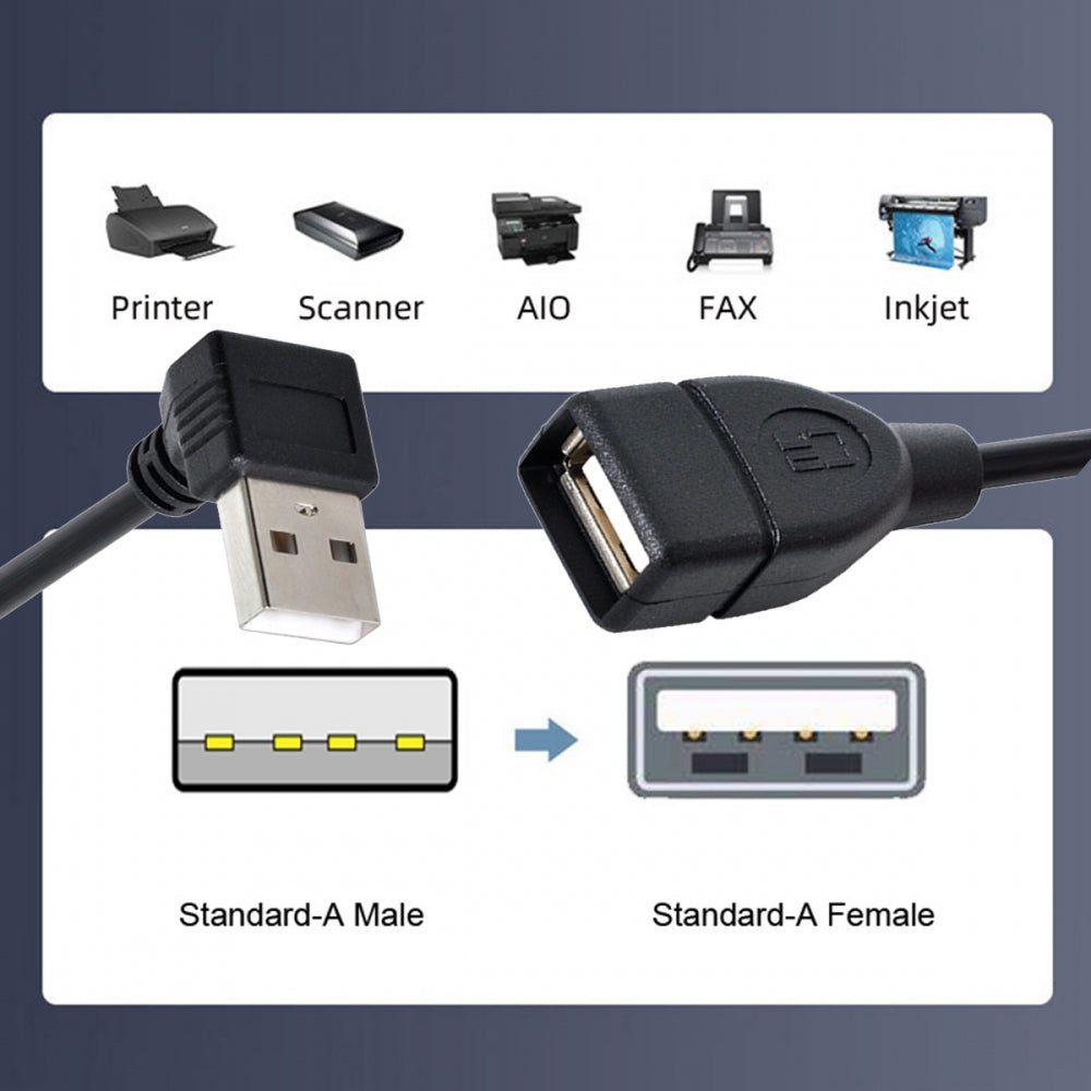 Chenyang USB 2.0 Type-A Male to USB Female M-F Extension Cable 20cm 90 Degree Down Angled Type