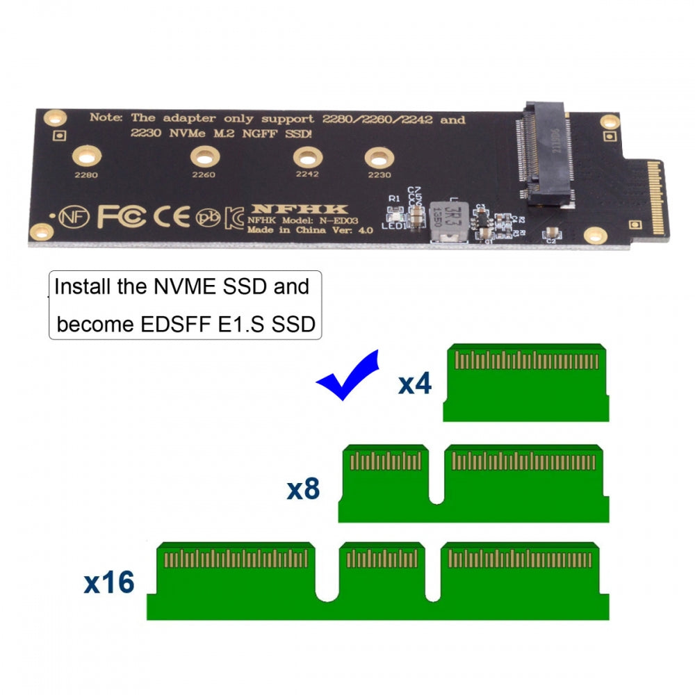 Chenyang NVMe NGFF M-key 4X to PCI-E Ruler 1U GEN-Z EDSFF Short SSD E1.S Host Carrier Adapter