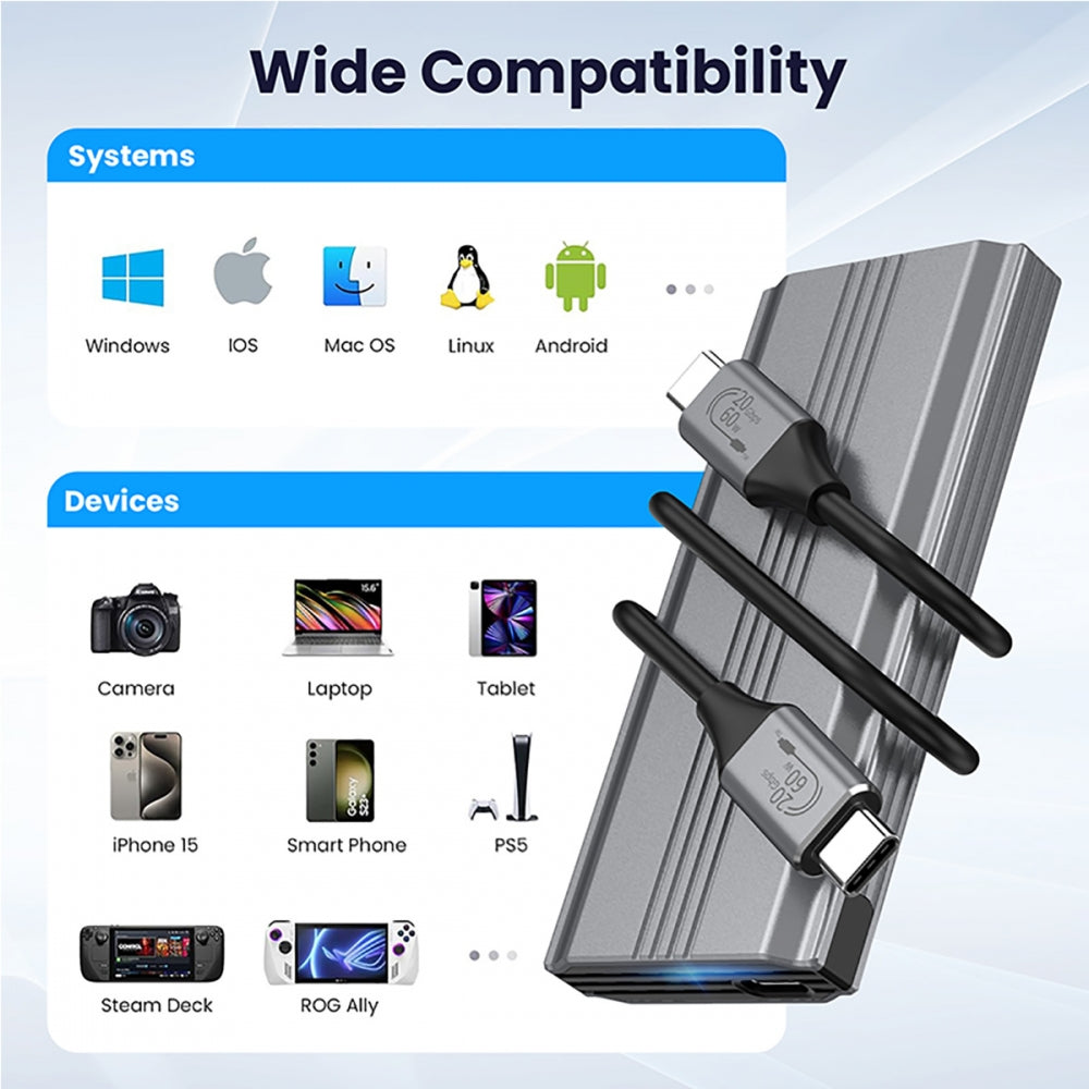 Chenyang Type-C USB3.2 USB4 20Gbps to M-key M.2 NGFF NVME SATA SSD PCBA Enclosure 2280/2242/2260mm RTL9220