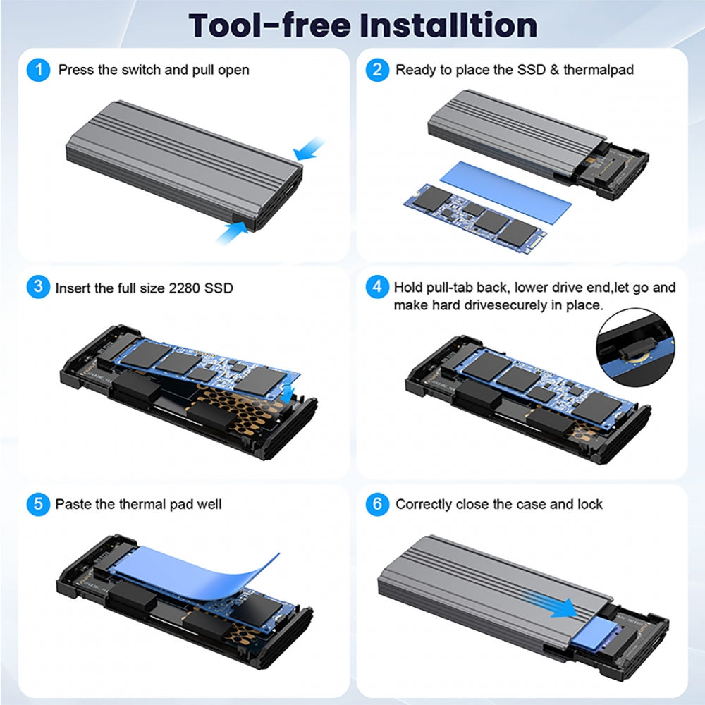 Chenyang Type-C USB3.2 USB4 20Gbps to M-key M.2 NGFF NVME SATA SSD PCBA Enclosure 2280/2242/2260mm RTL9220