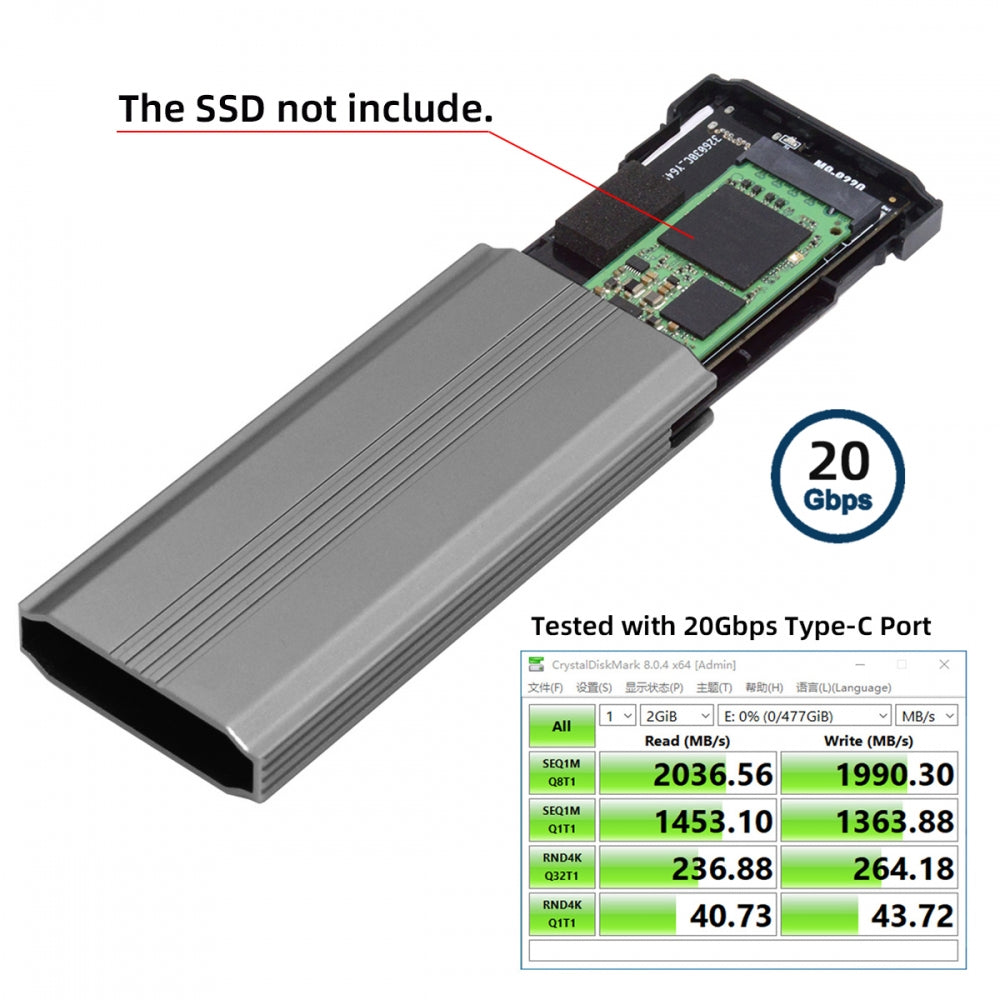 Chenyang Type-C USB3.2 USB4 20Gbps to M-key M.2 NGFF NVME SATA SSD PCBA Enclosure 2280/2242/2260mm RTL9220