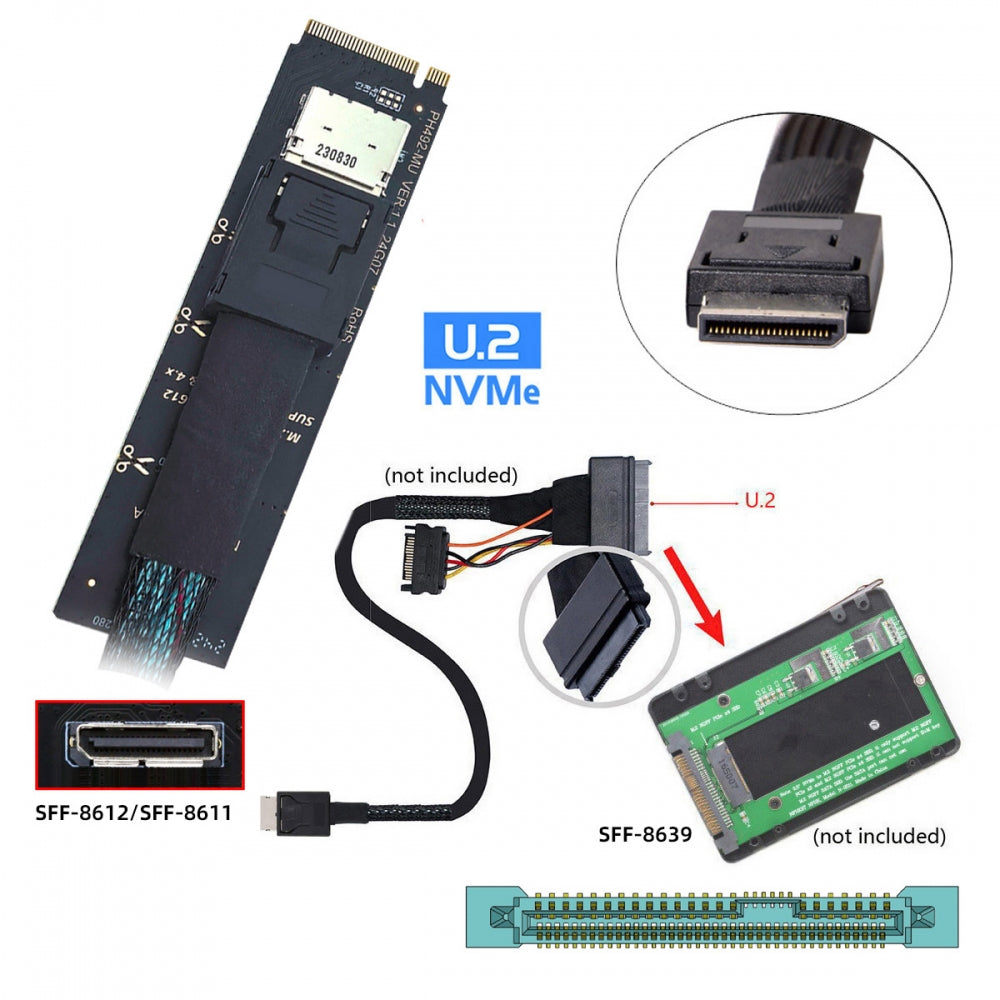 Chenyang 2280 PCI-E4.0 M.2 M-key to Oculink SFF-8612 SFF-8611 Vertical Host Adapter for NVME U.2 SSD eGPU