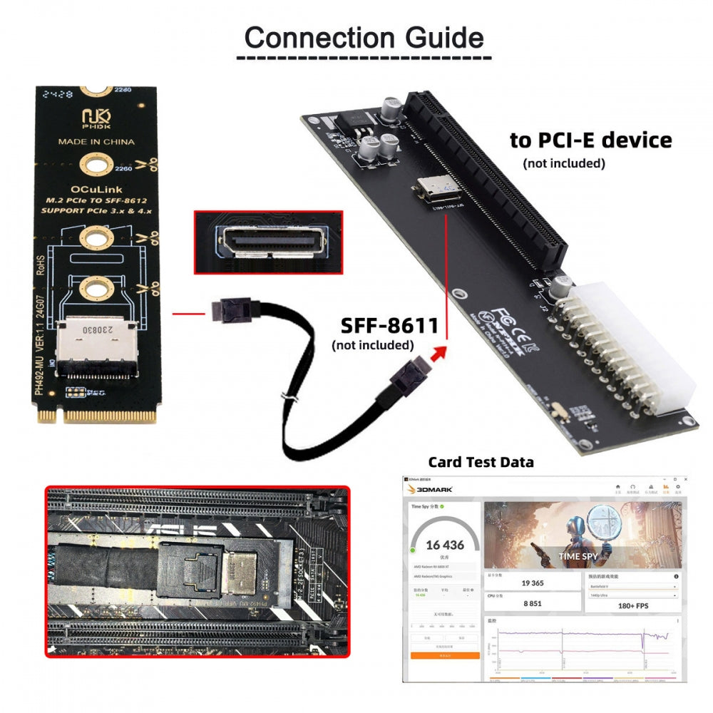 Chenyang 2280 PCI-E4.0 M.2 M-key to Oculink SFF-8612 SFF-8611 Vertical Host Adapter for NVME U.2 SSD eGPU