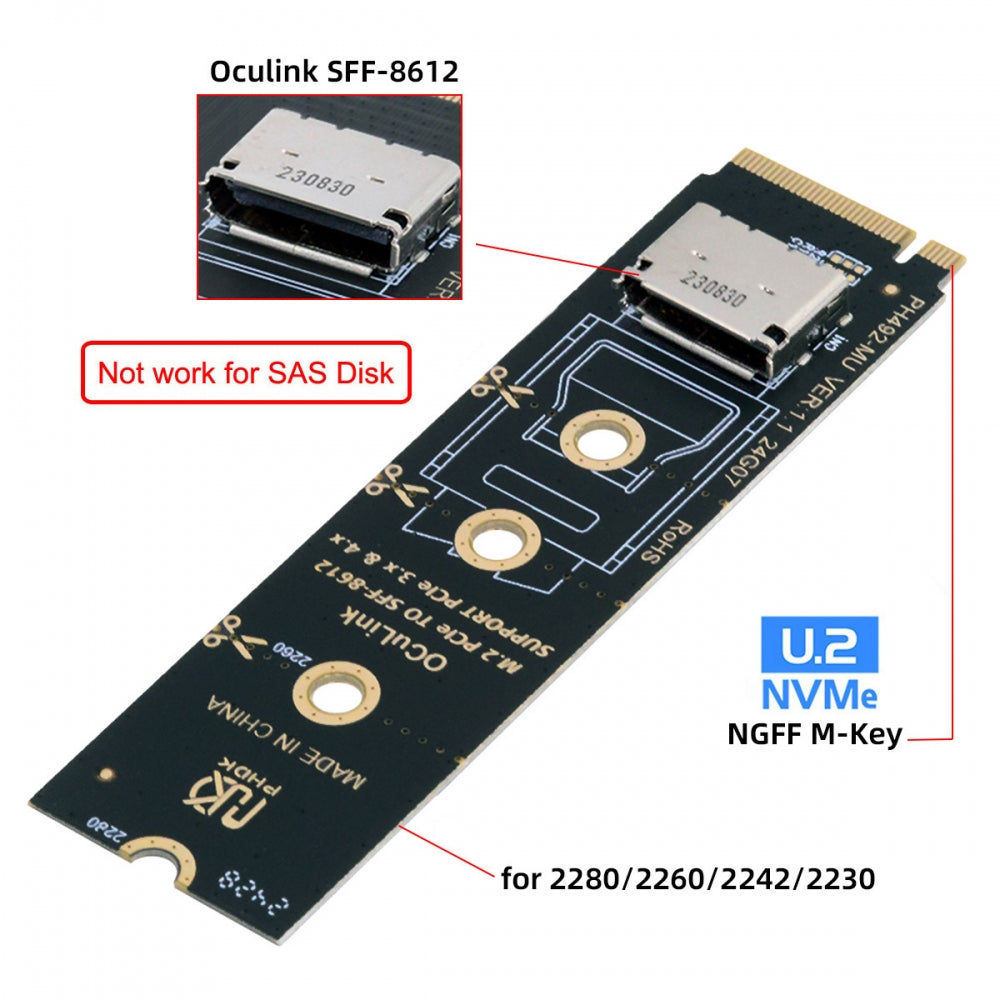 Chenyang 2280 PCI-E4.0 M.2 M-key to Oculink SFF-8612 SFF-8611 Vertical Host Adapter for NVME U.2 SSD eGPU