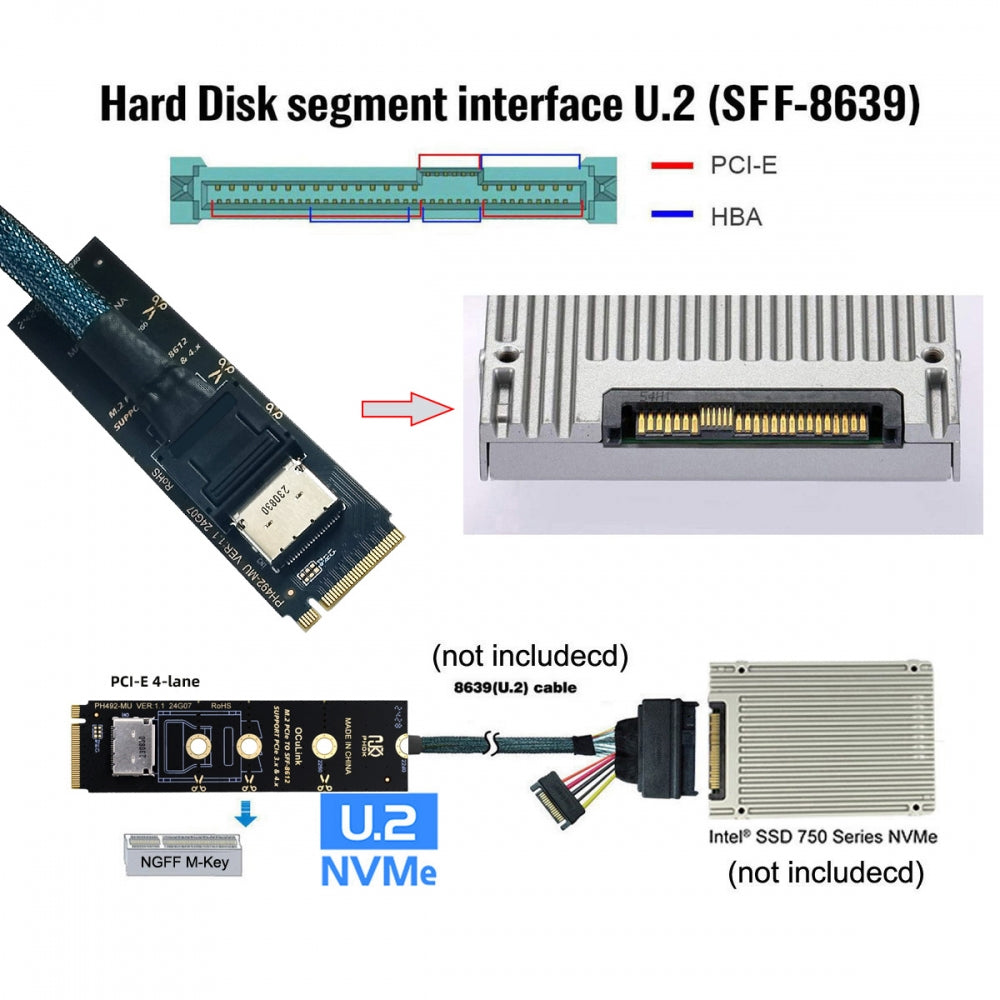 Chenyang 2280 PCI-E4.0 M.2 M-key to Oculink SFF-8612 SFF-8611 Vertical Host Adapter for NVME U.2 SSD eGPU